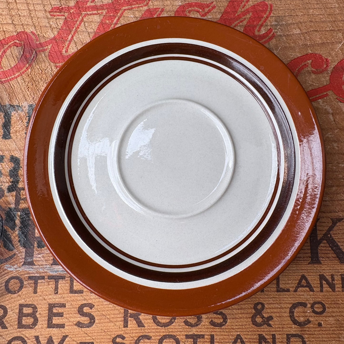 【1970s JAPAN vintage】CAROUSEL STONE WARE Brown Stripe Mug & Saucer
