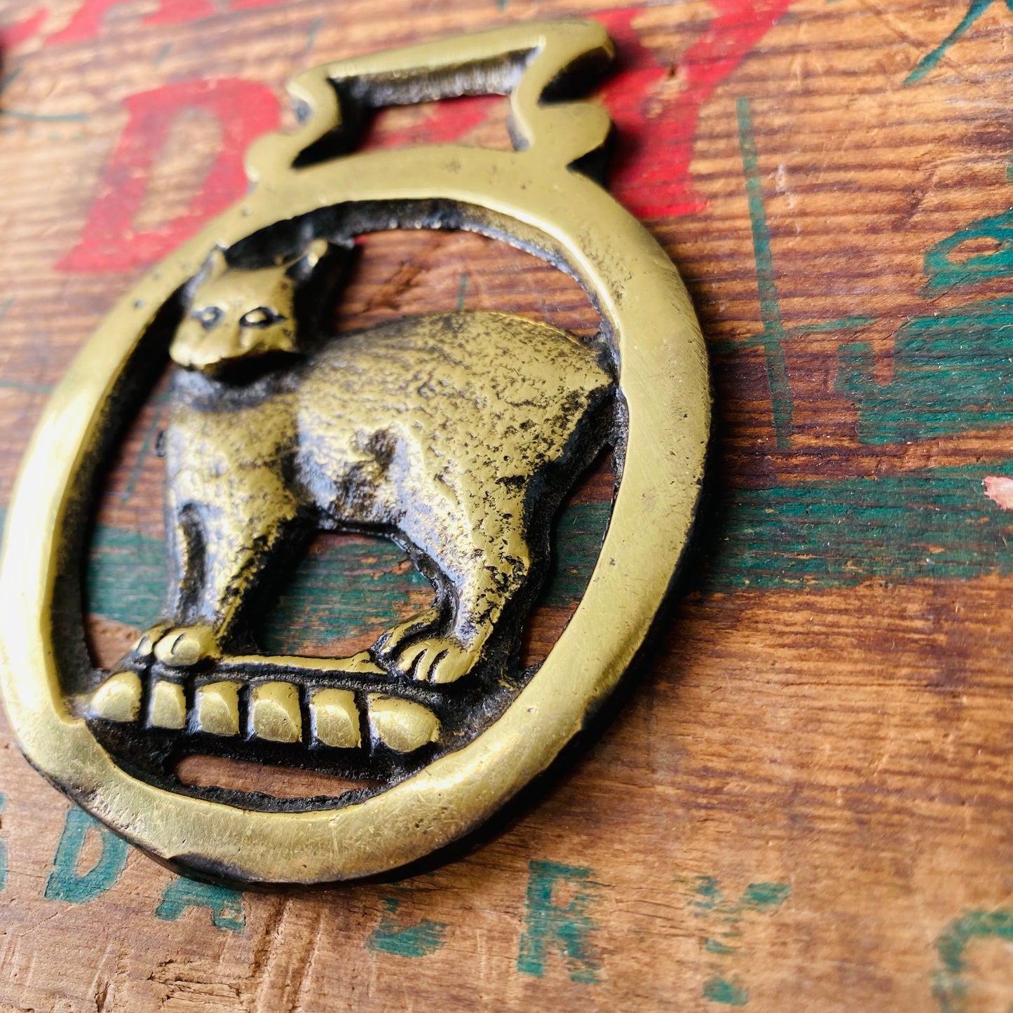 【vintage】 horse brass 猫