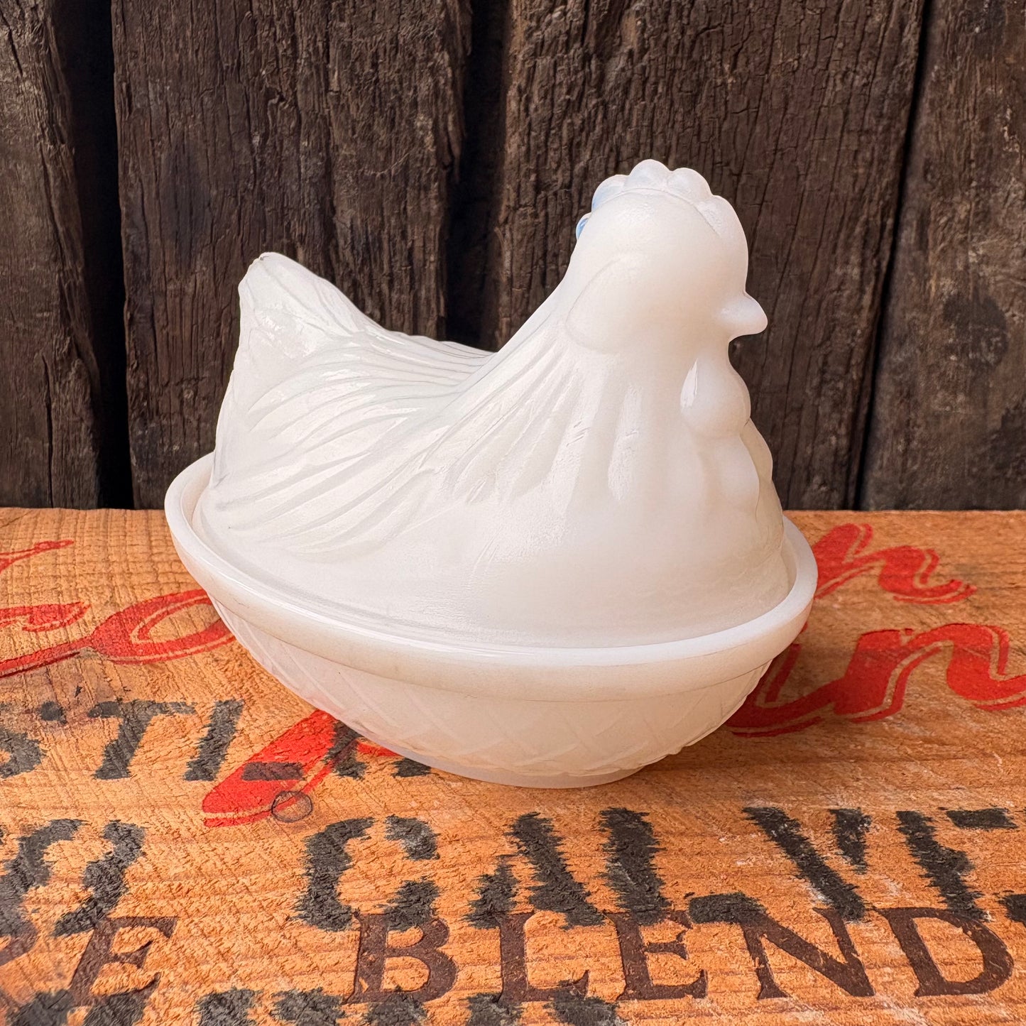 【1950s USA vintage】Hazel Atlas Hen on Nest Milk Glass Dish