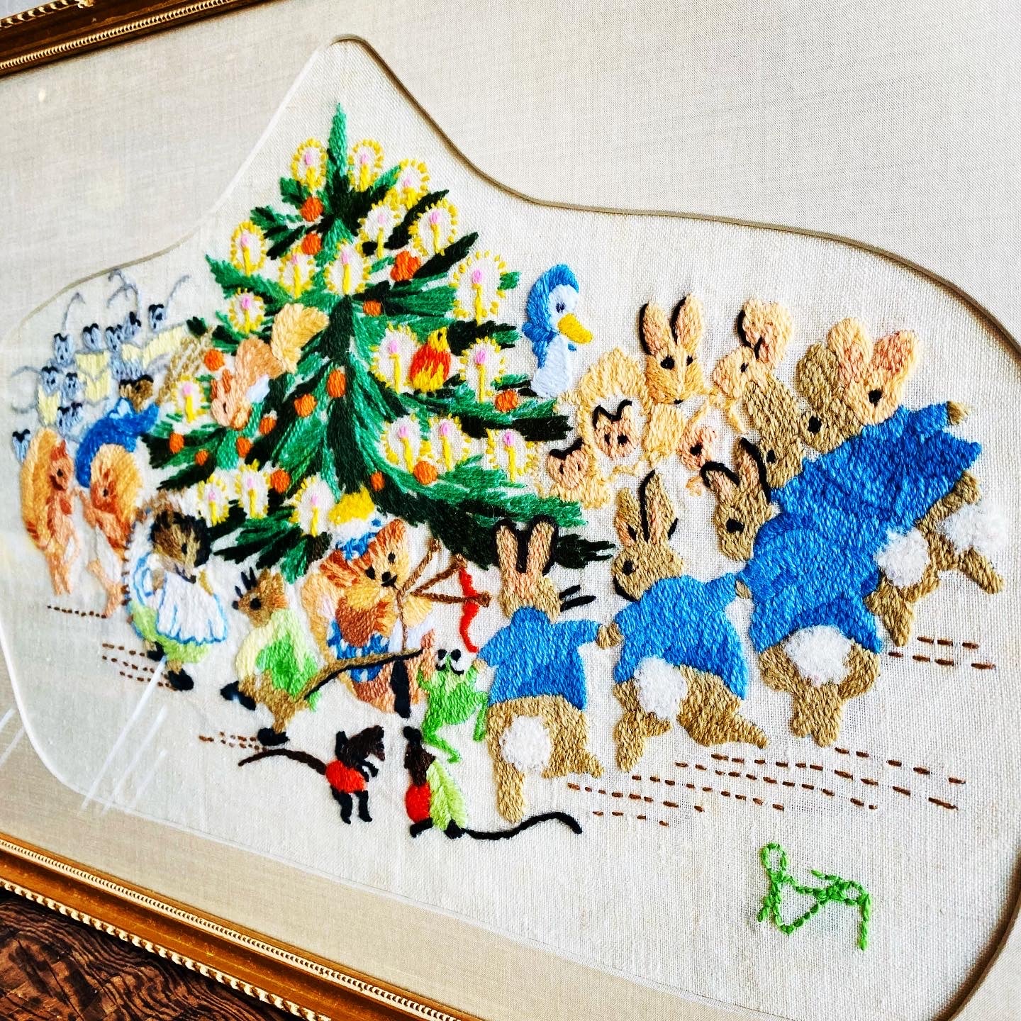 【USA vintage】刺繍 クリスマス ウォールデコ 壁掛け