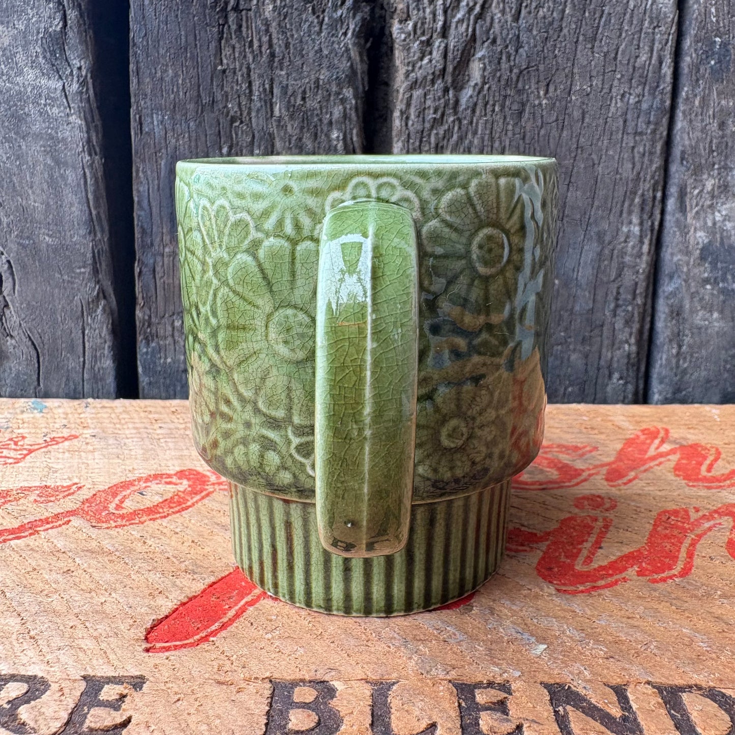 【1970s vintage】JAPAN stacking mug Green flower