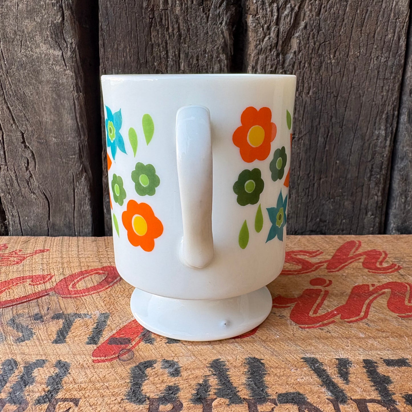 【1970s JAPAN vintage】Retro Flower Footed Mug