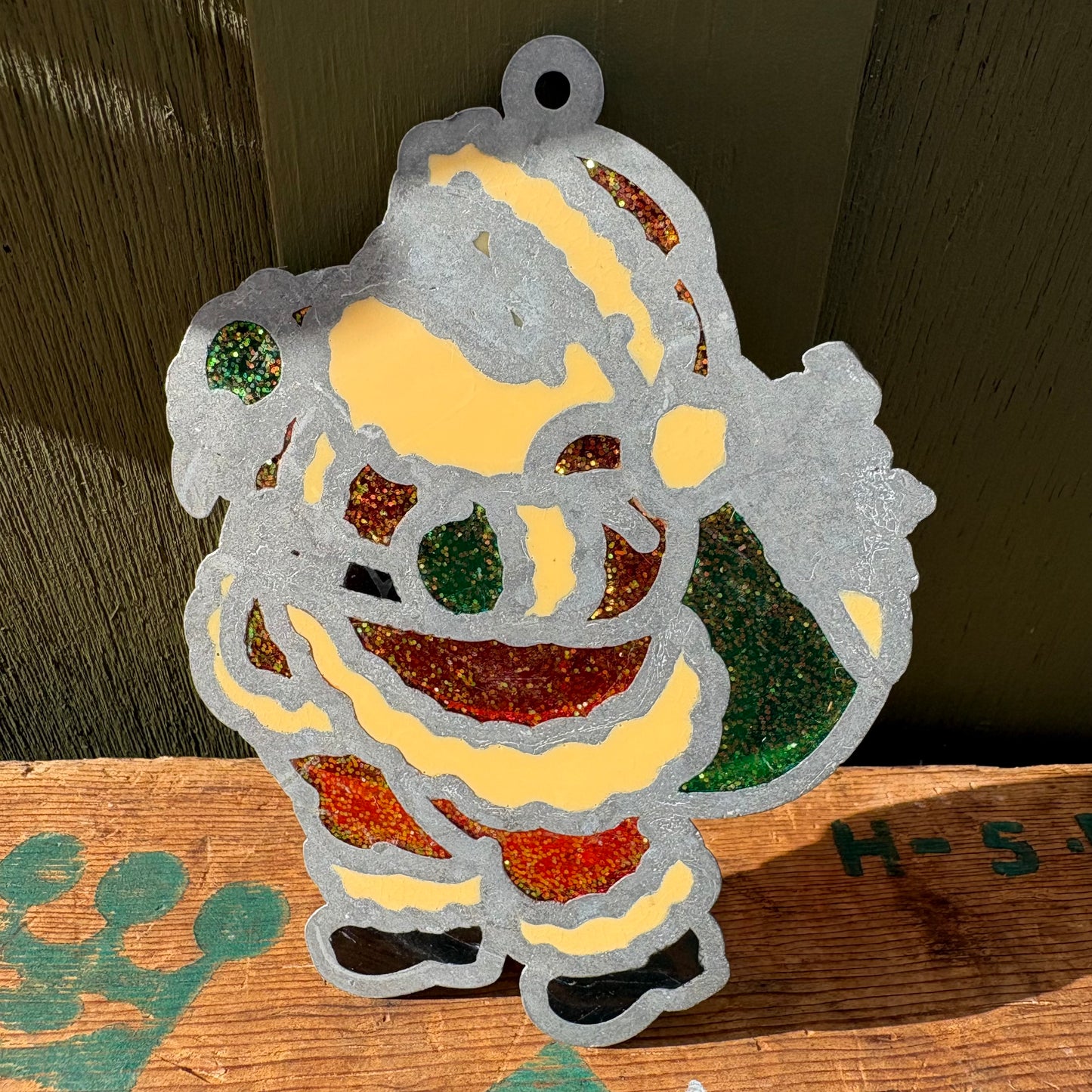 【USA vintage】stained glass ornament Christmas Santa