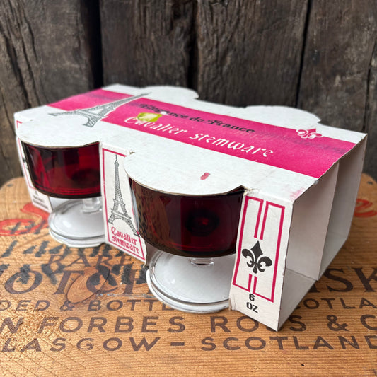 【1960s-1970s France Vintage】J.G. Durand “Cavalier Stemware” Red Glass Set