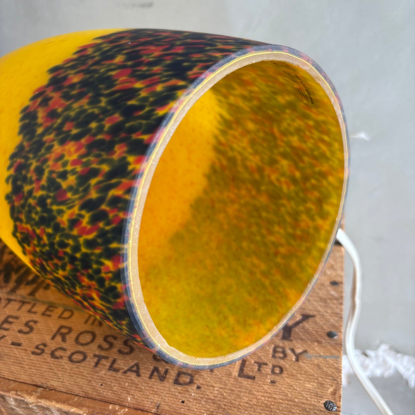 【1970s USA vintage】Yellow Speckled Glass Hanging Pendant Lamp