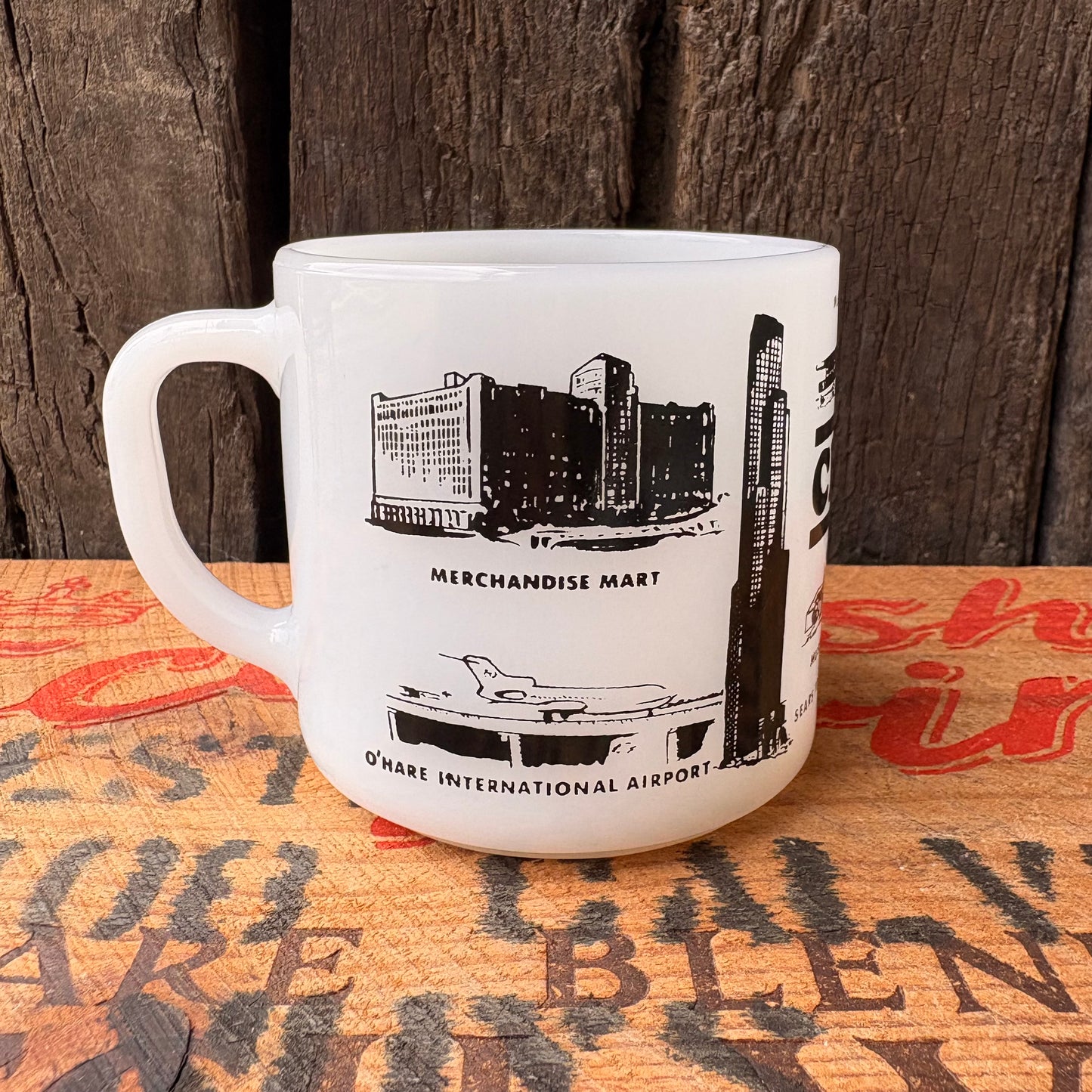 【USA vintage】FEDERAL Glass CHICAGO Milk Glass Mug