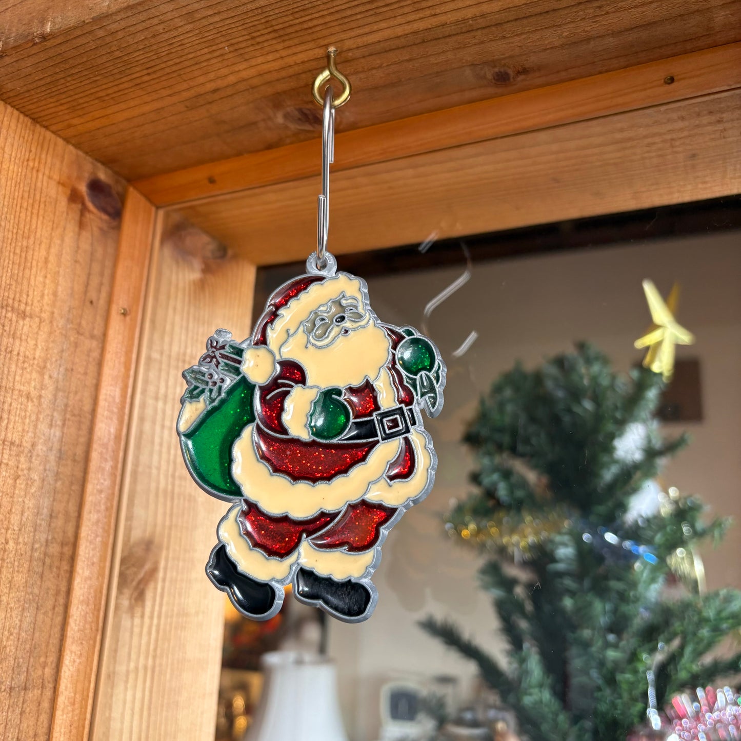 【USA vintage】stained glass ornament Christmas Santa