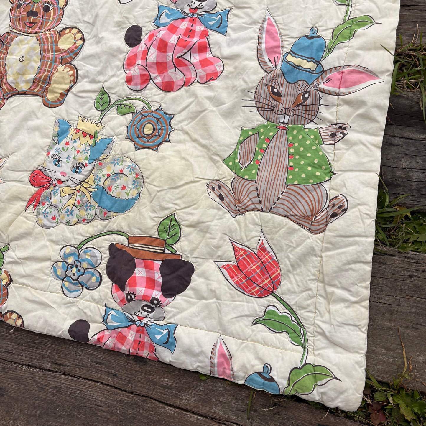 【1960s USA vintage】Nursery Animal Quilt Blanket