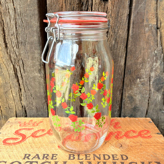 【1970s France vintage】ARC Rose Pattern Glass Canister