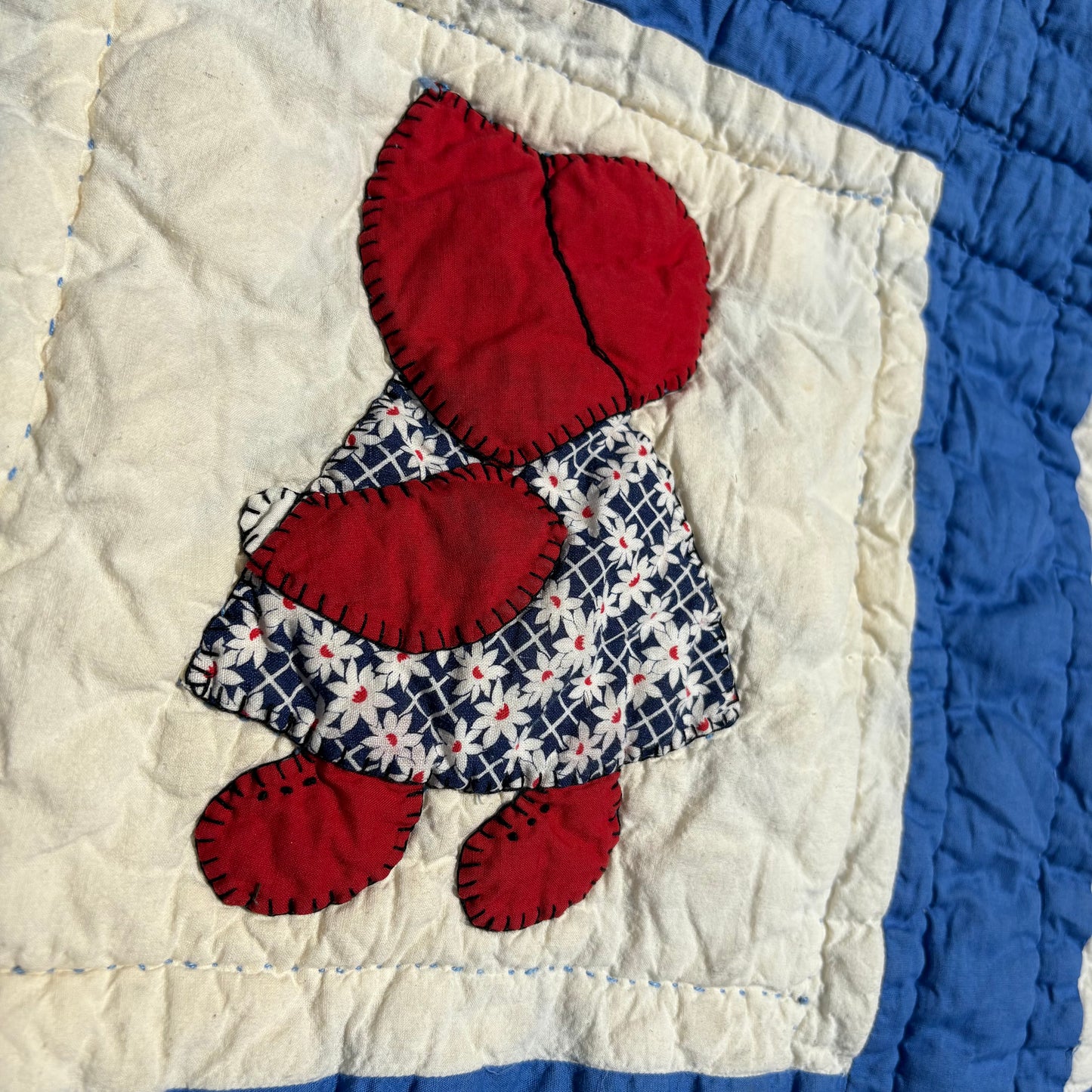 【1920s-1930s USA vintage】Sunbonnet Sue Feed Sack Quilt