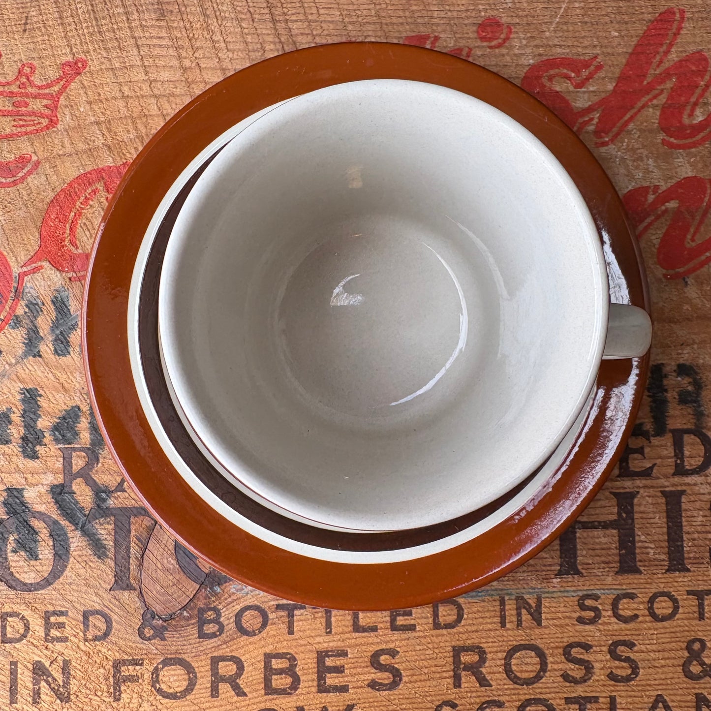 【1970s JAPAN vintage】CAROUSEL STONE WARE Brown Stripe Mug & Saucer