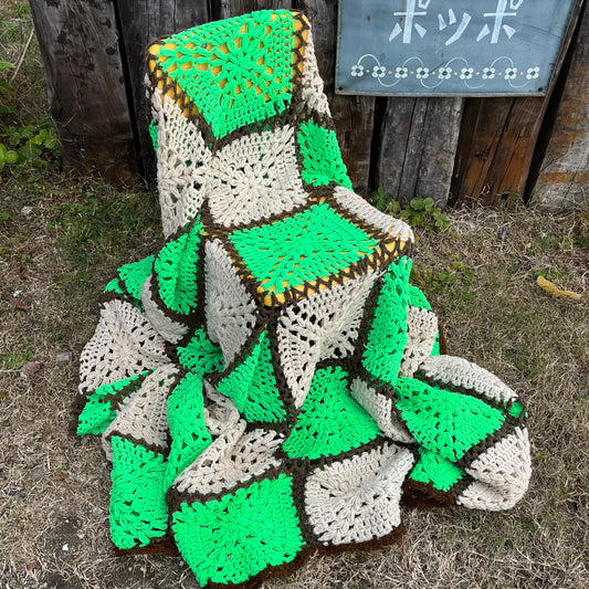 【USA vintage】Granny Blanket beige × green