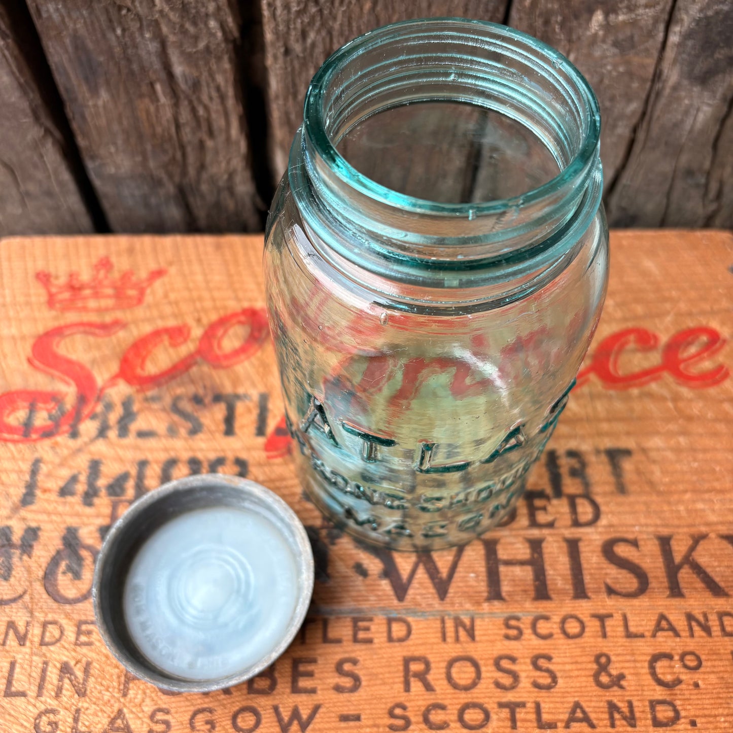 【1910s-1930s USA vintage】Hazel-Atlas ATLAS Strong Shoulder MASON Jar Glass Bottle