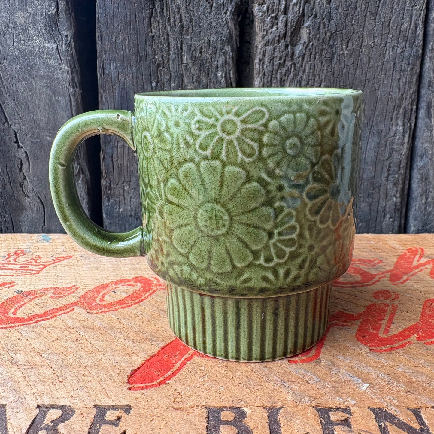 【1970s vintage】JAPAN stacking mug Green flower