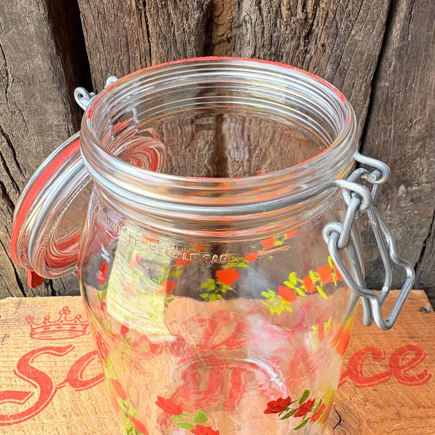 【1970s France vintage】ARC Rose Pattern Glass Canister