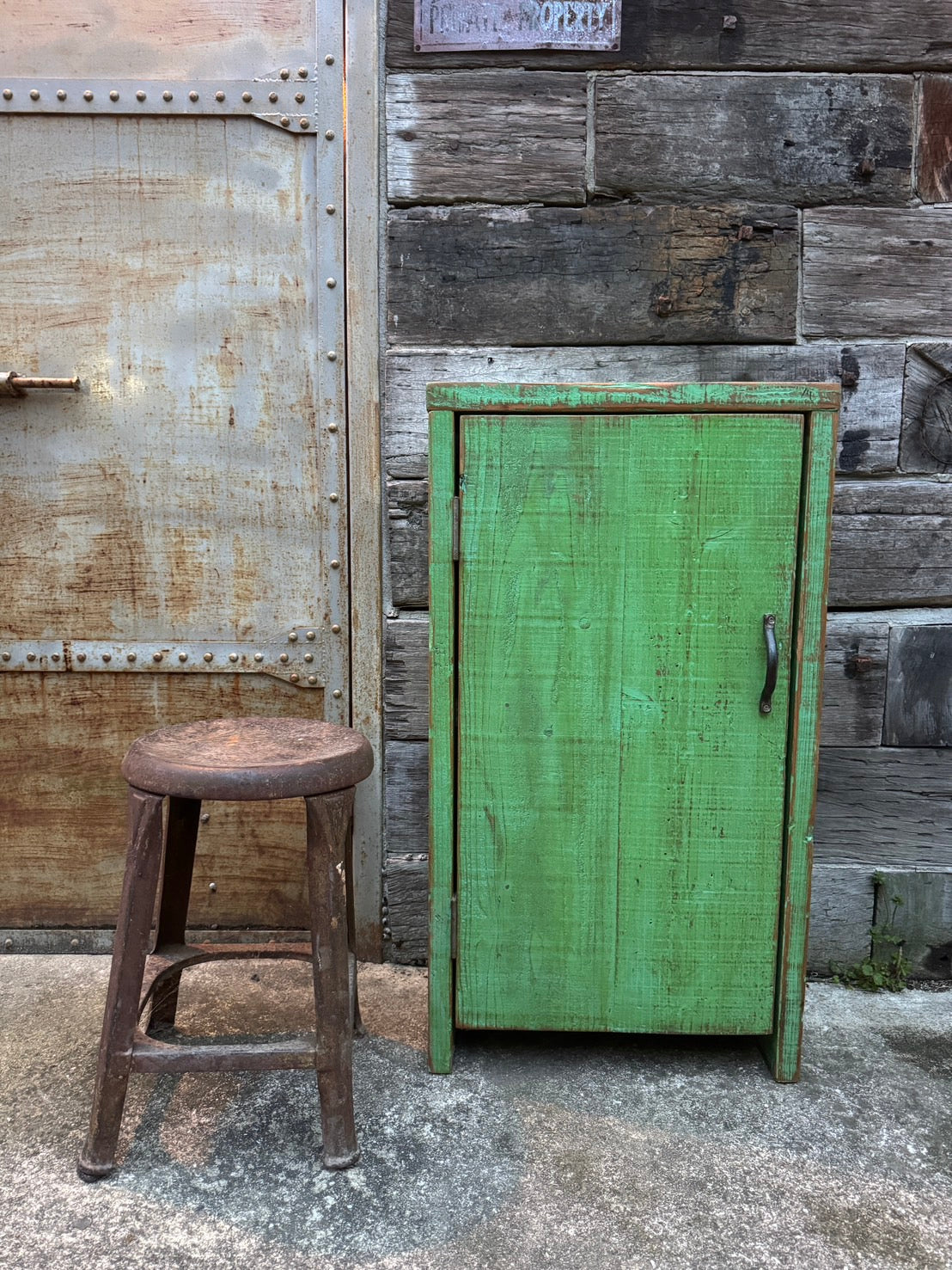 【Vintage】Wooden Cabinet Green Painted Handmade