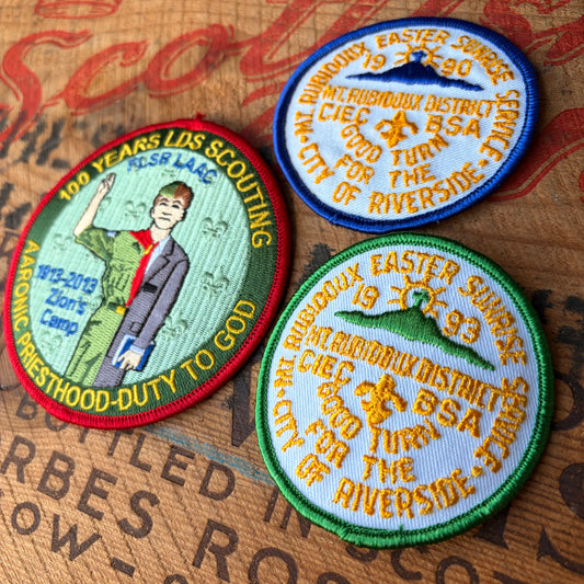 【1990s 2010s USA vintage】BSA LDS Scouting & Mt. Rubidoux Easter Sunrise Service Embroidered Patch 3pcs Set