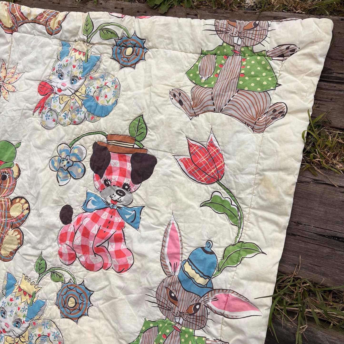 【1960s USA vintage】Nursery Animal Quilt Blanket