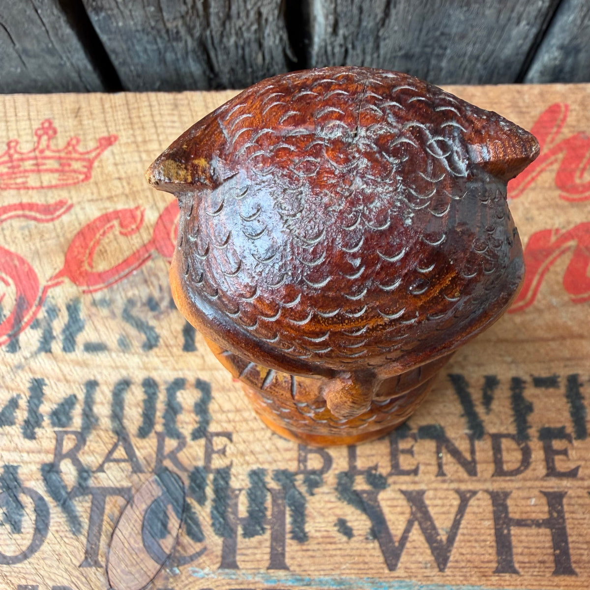 【USA vintage】Hand Carved Wooden Owl Figurine