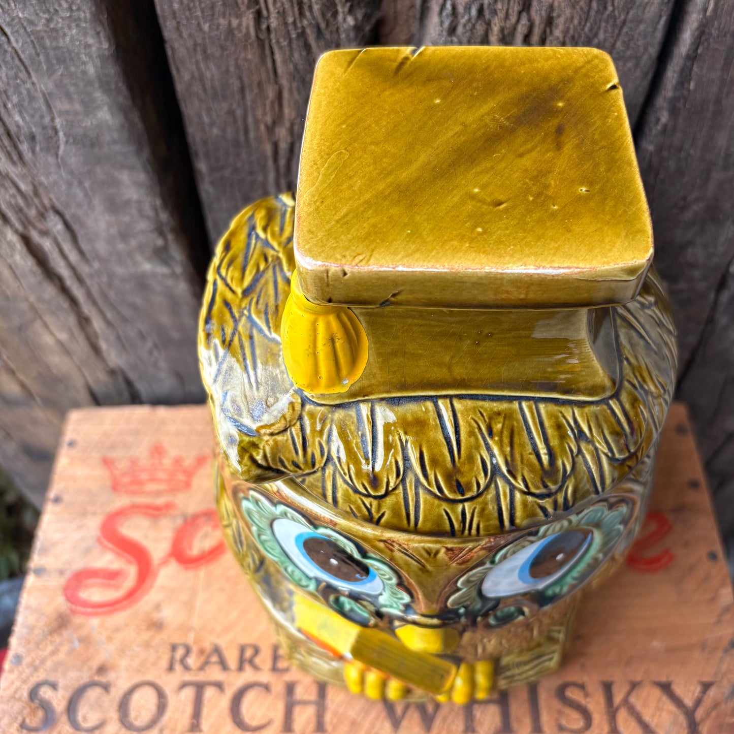 【1970s JAPAN vintage】Green Owl Cookie Jar