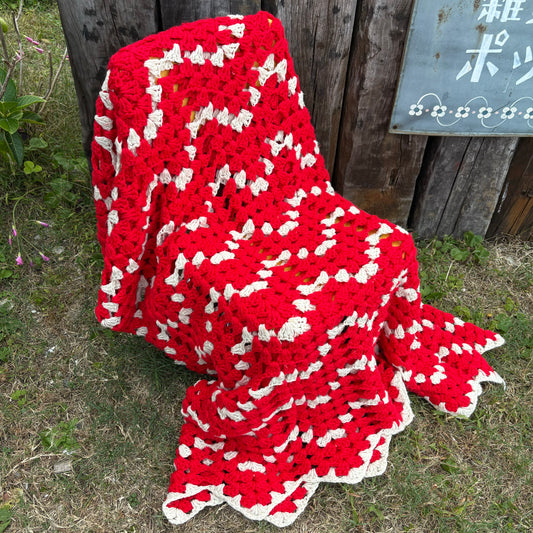 【USA vintage】granny blanket red×white