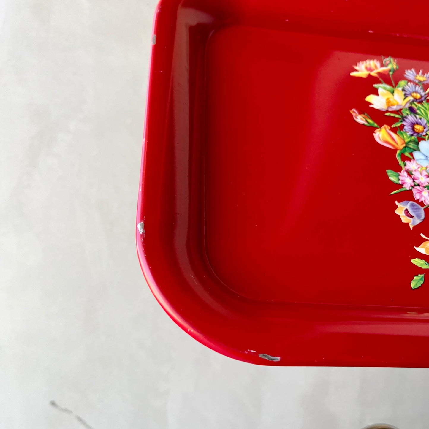 【1950s vintage】Red Floral Serving Tray