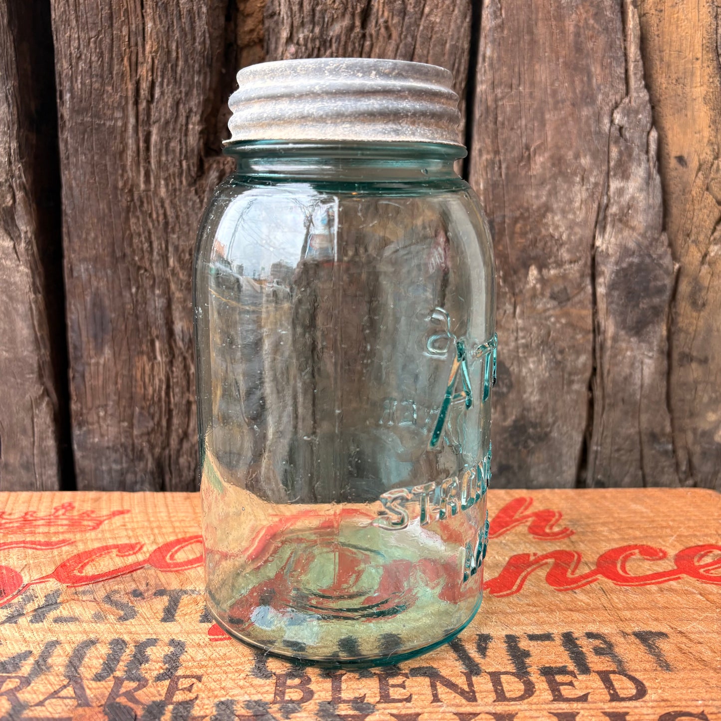 【1910s-1930s USA vintage】Hazel-Atlas ATLAS Strong Shoulder MASON Jar Glass Bottle