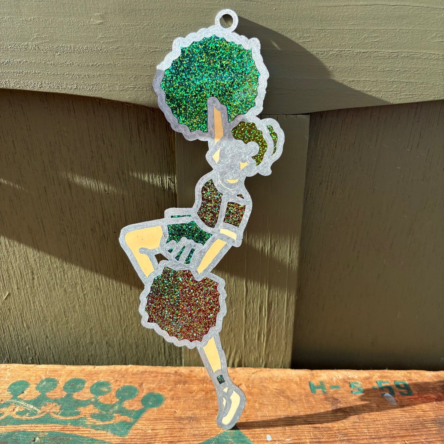 【USA vintage】stained glass ornament  cheerleader