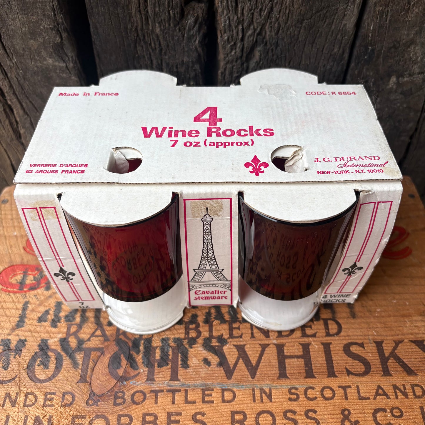 【1960s-1970s France Vintage】 J.G. Durand “Cavalier Stemware” Red Glass Set