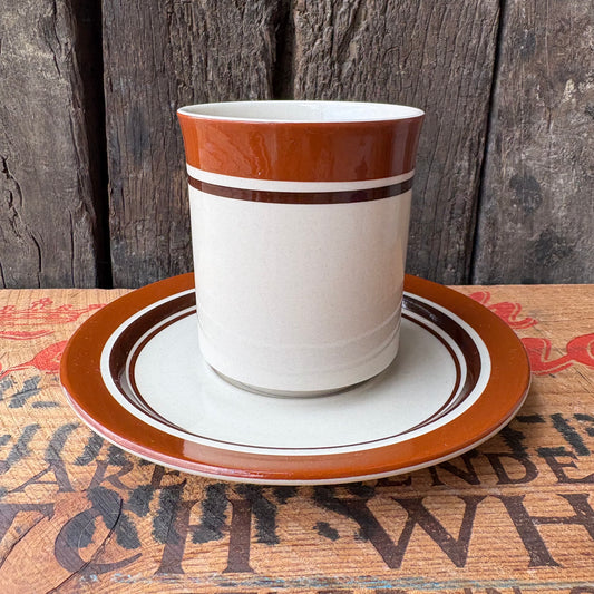 【1970s JAPAN vintage】CAROUSEL STONE WARE Brown Stripe Mug & Saucer