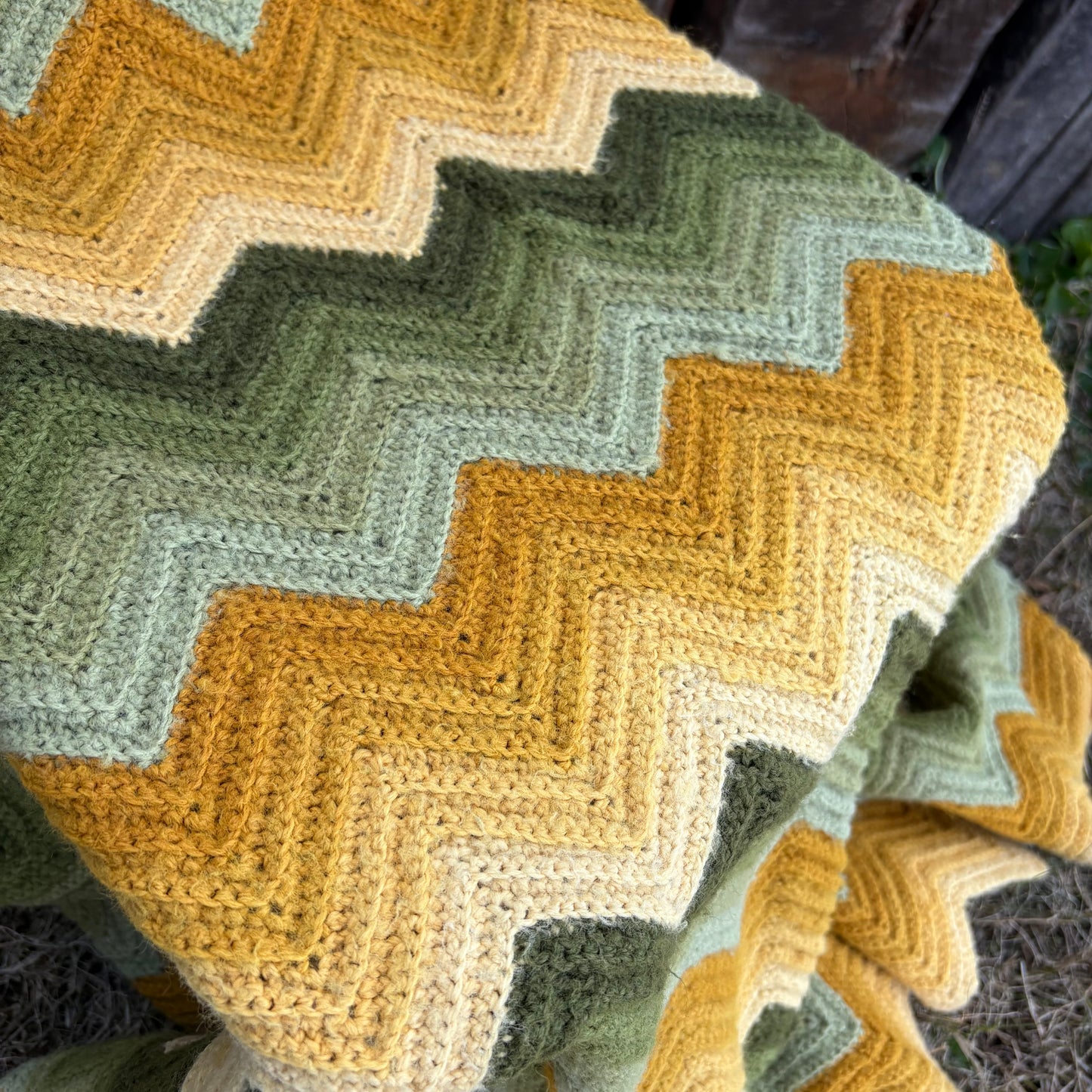 【USA vintage】granny blanket green yellow