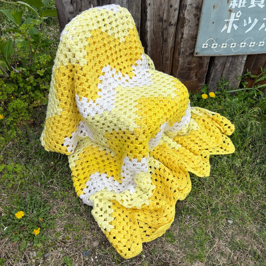 【USA vintage】Granny Blanket Yellow Zigzag