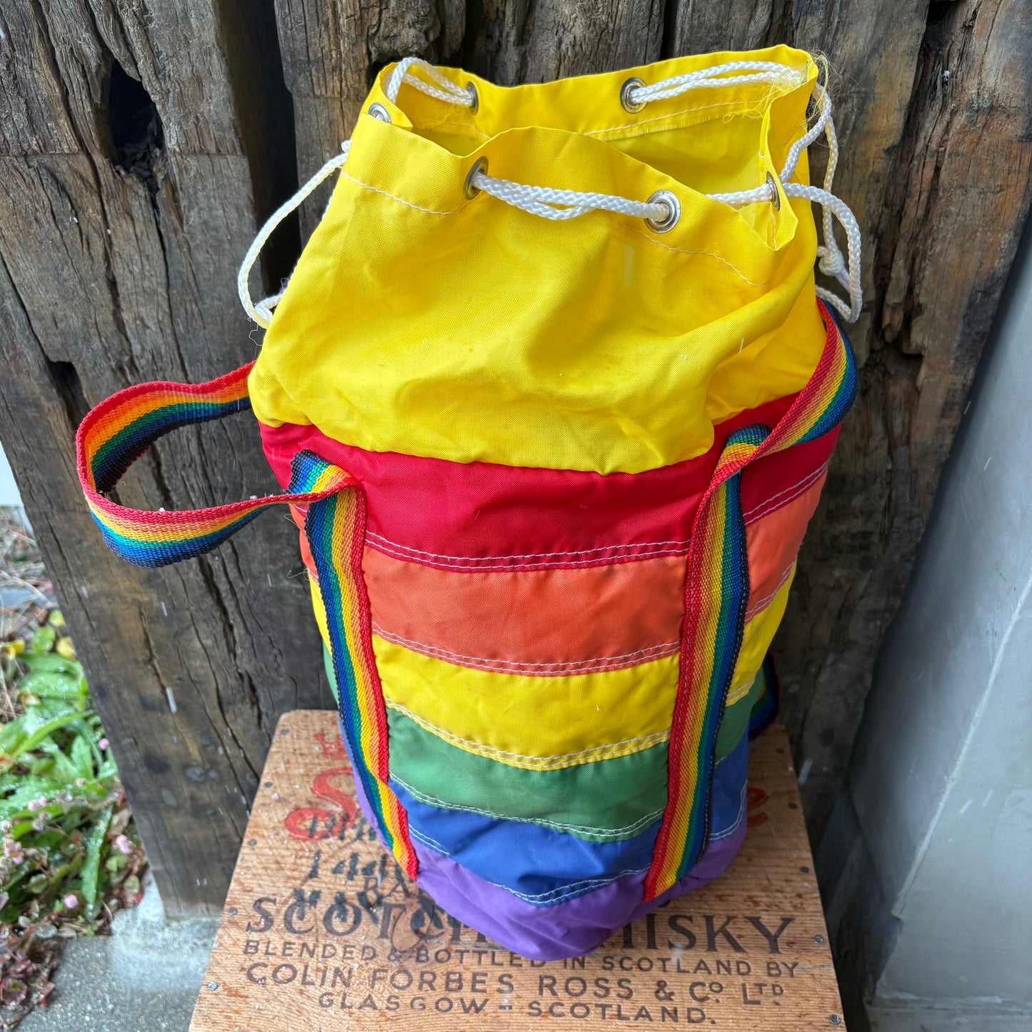 【1970s vintage】Rainbow Stripe Nylon Kids Backpack