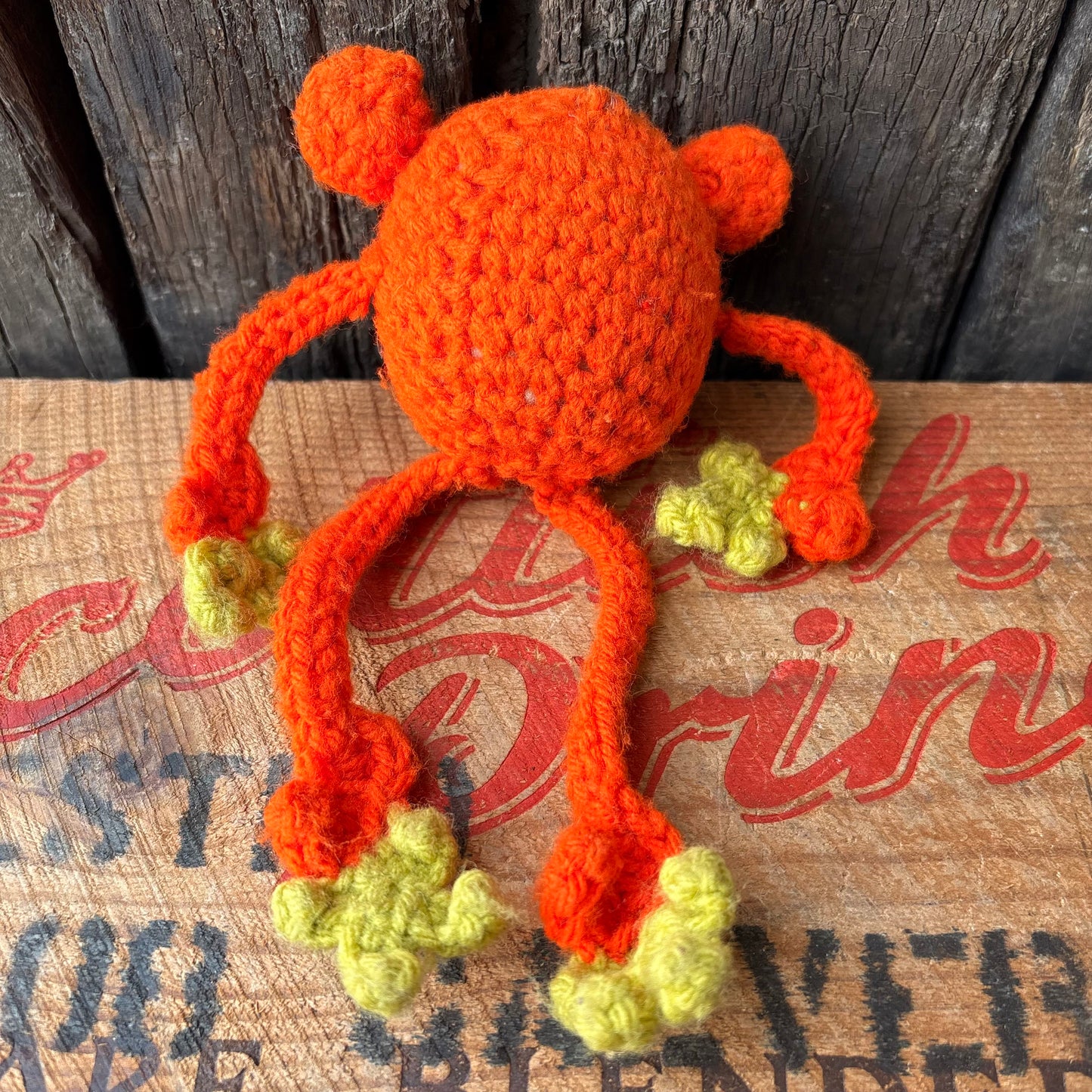【USA vintage】Frog Crochet Doll Handmade Knit Plush Toy