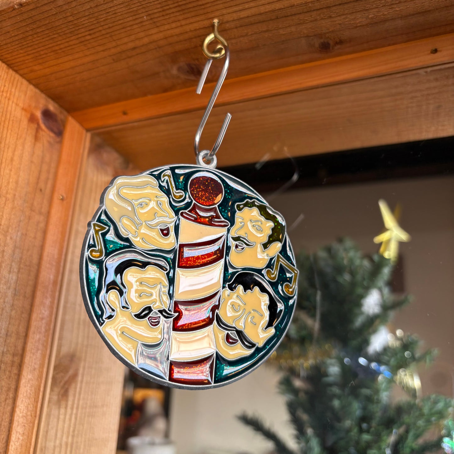 【USA vintage】stained glass ornament barber