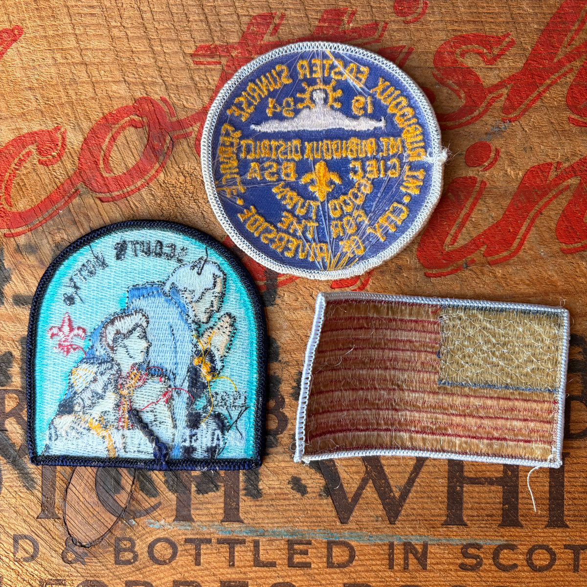 【1990s USA vintage】BSA Scout & American Flag Embroidered Patch 3pcs Set