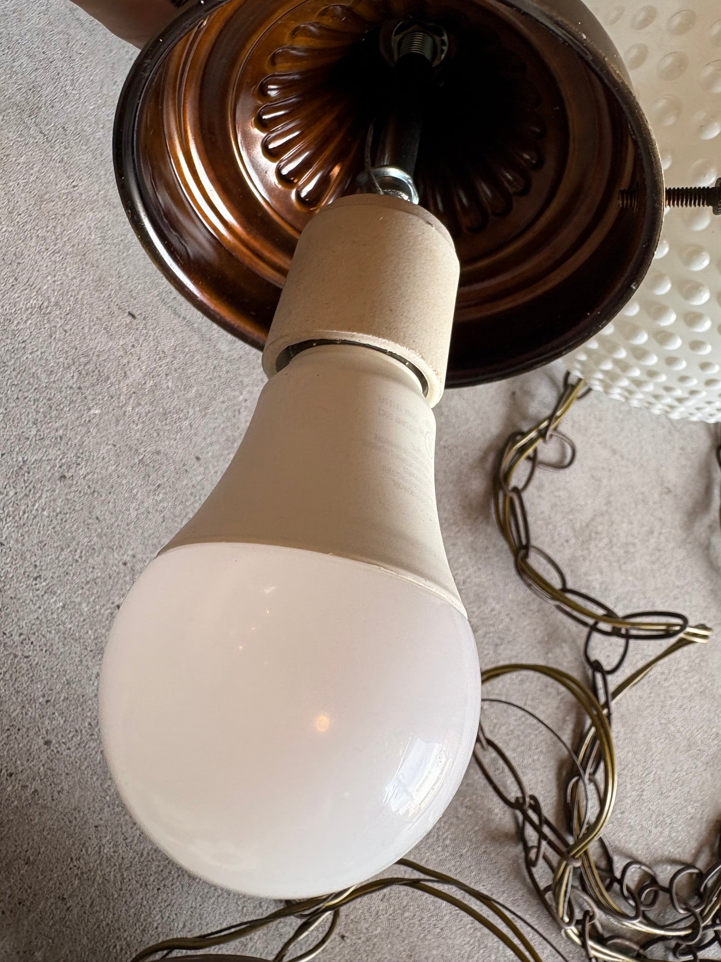 【1960s-1970s USA vintage】White Glass Hobnail Double Swag Lamp