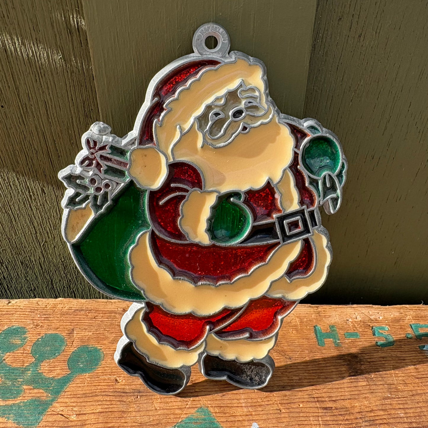 【USA vintage】stained glass ornament Christmas Santa