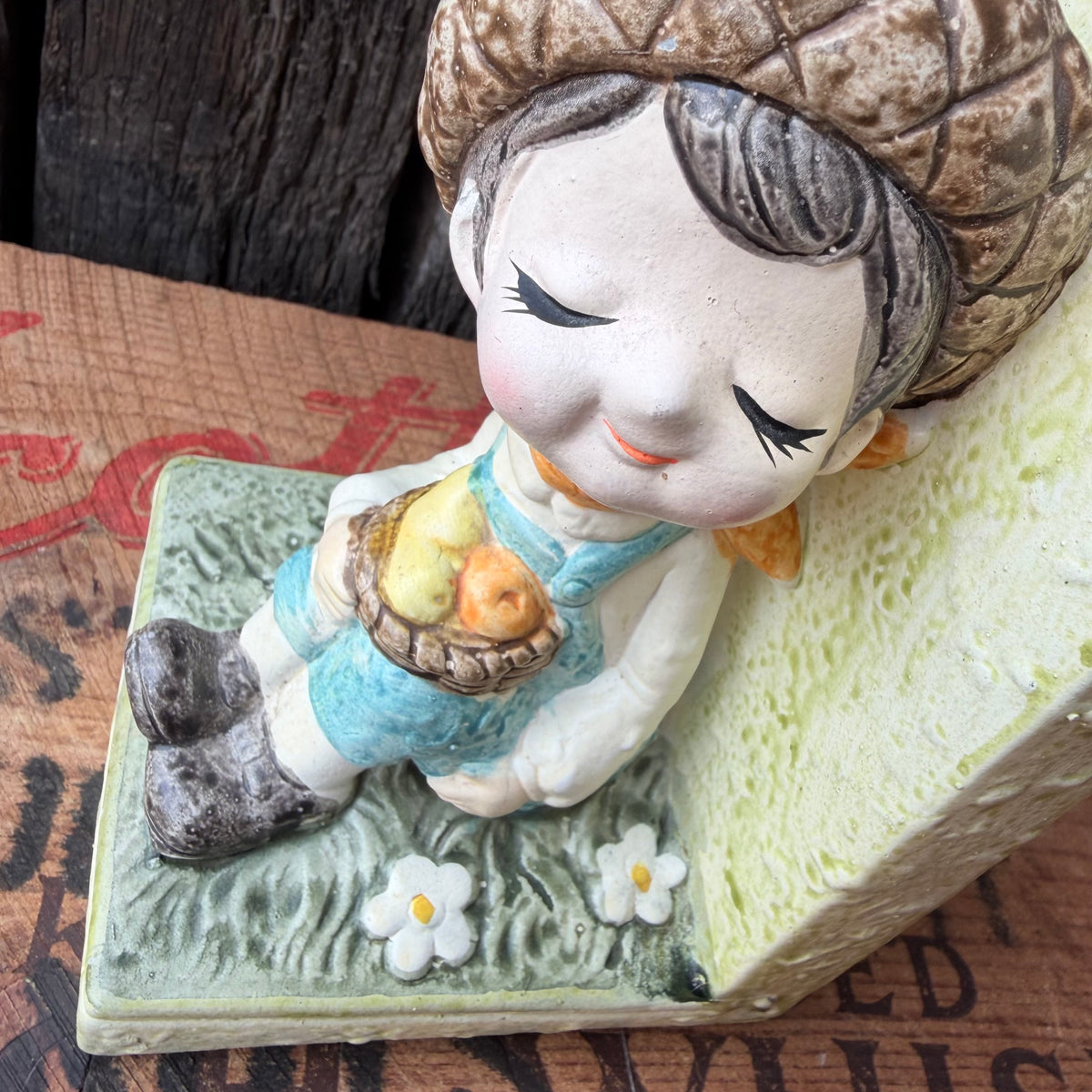 【1970s USA vintage】Country Child Ceramic Bookend