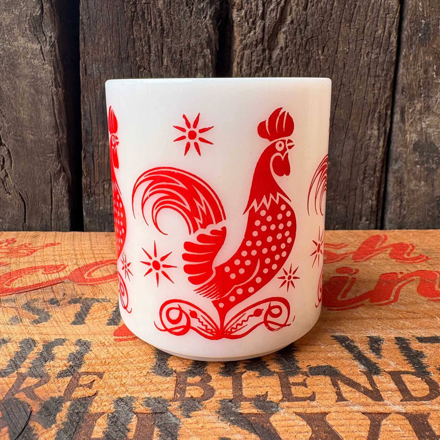 【1950s USA vintage】Hazel Atlas Red Rooster Milk Glass Mug