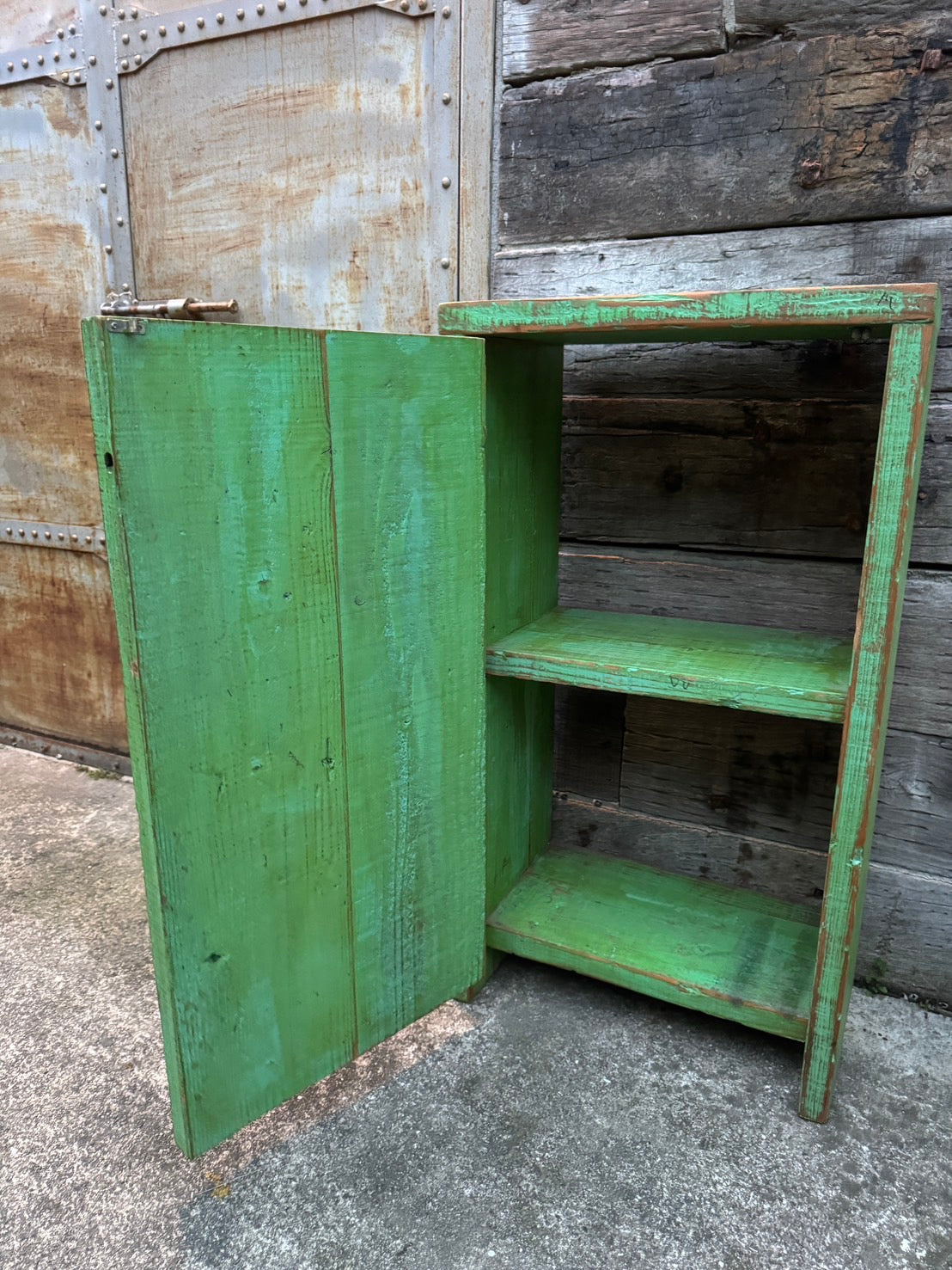 【Vintage】Wooden Cabinet Green Painted Handmade