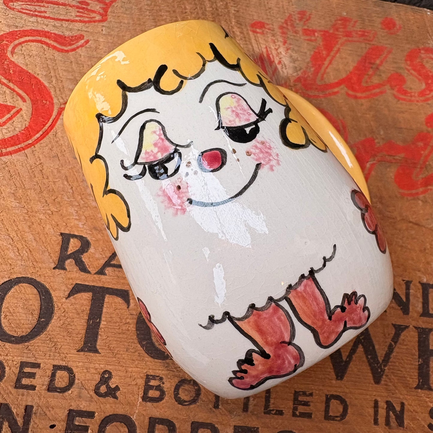 【1970s USA Vintage】 Hand-Painted Girl Character Mug