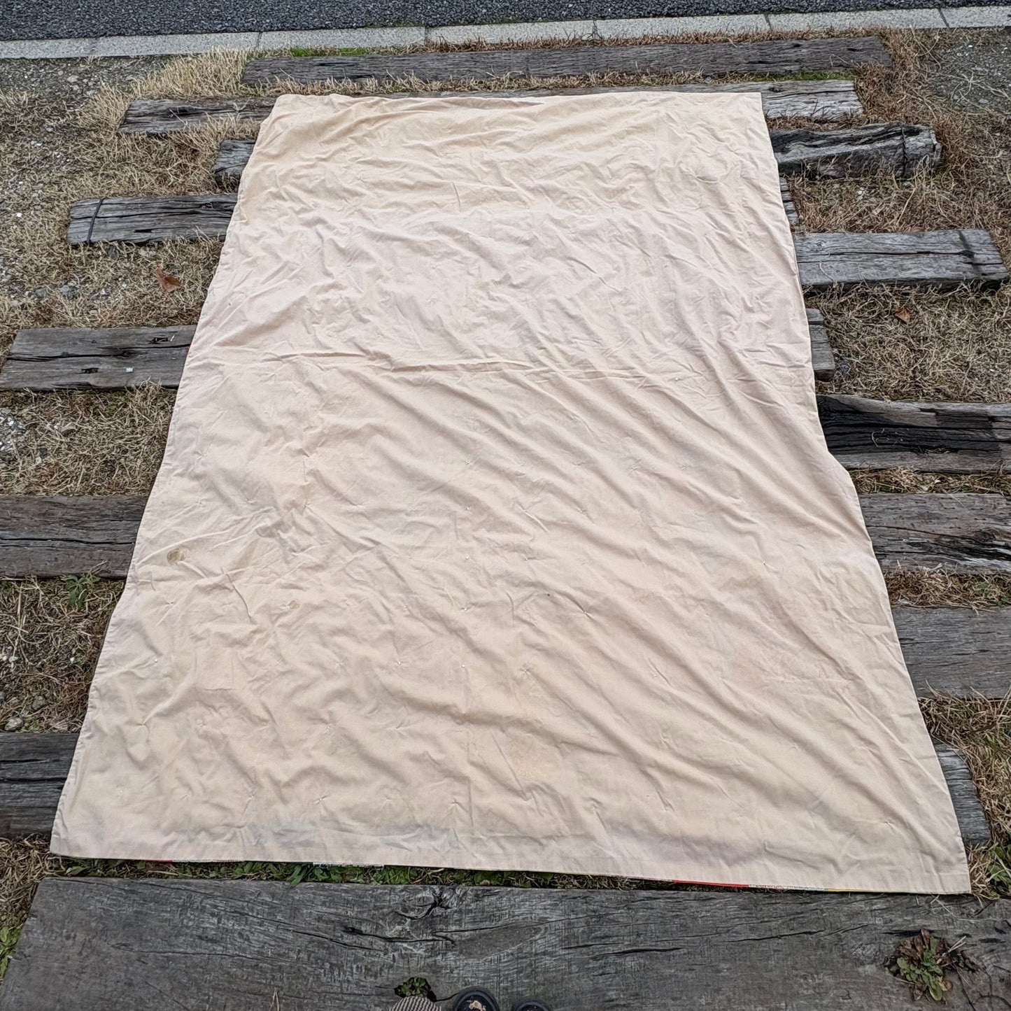 【1950s USA vintage】Feedsack Fabric Patchwork Quilt