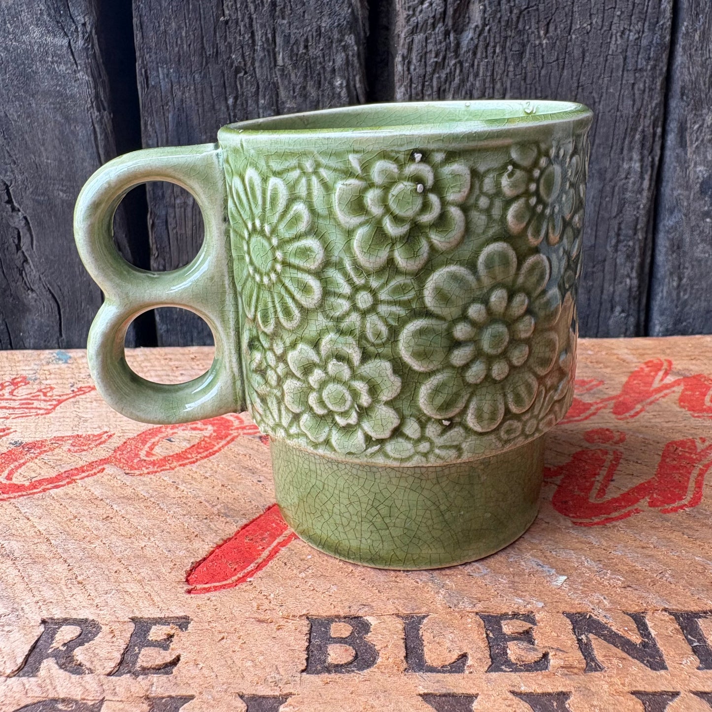 【1970s vintage】JAPAN stacking mug Green flower