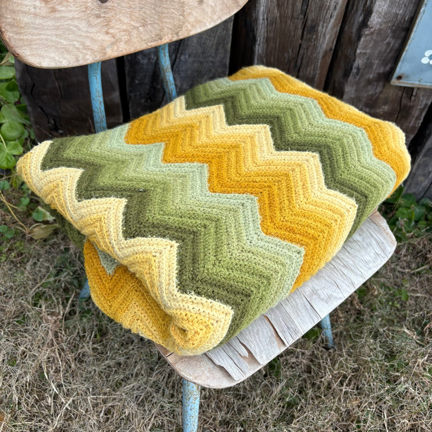 【USA vintage】granny blanket green yellow