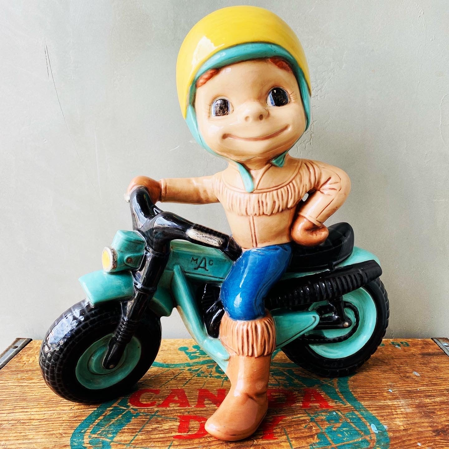 【1982 USA vintage】Atlantic mold ceramic boy ビンテージドール バイク