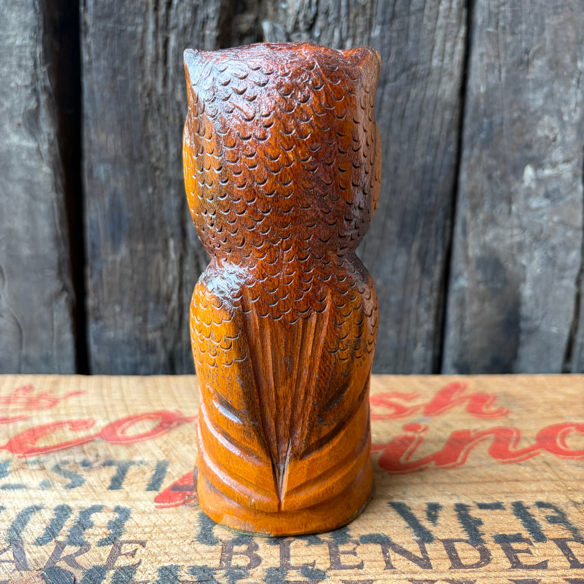 【USA vintage】Hand Carved Wooden Owl Figurine