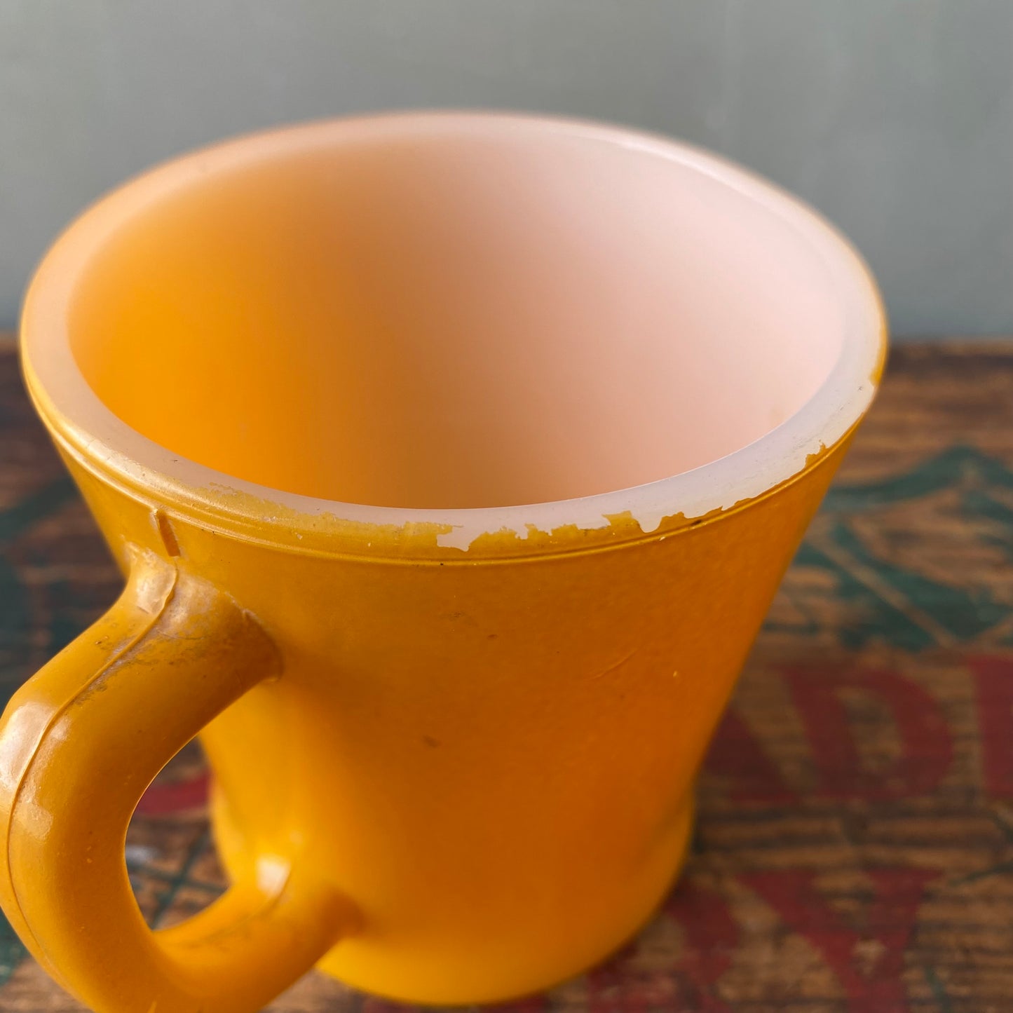 【1960s USA vintage】Fire-King D handle mug bright yellow