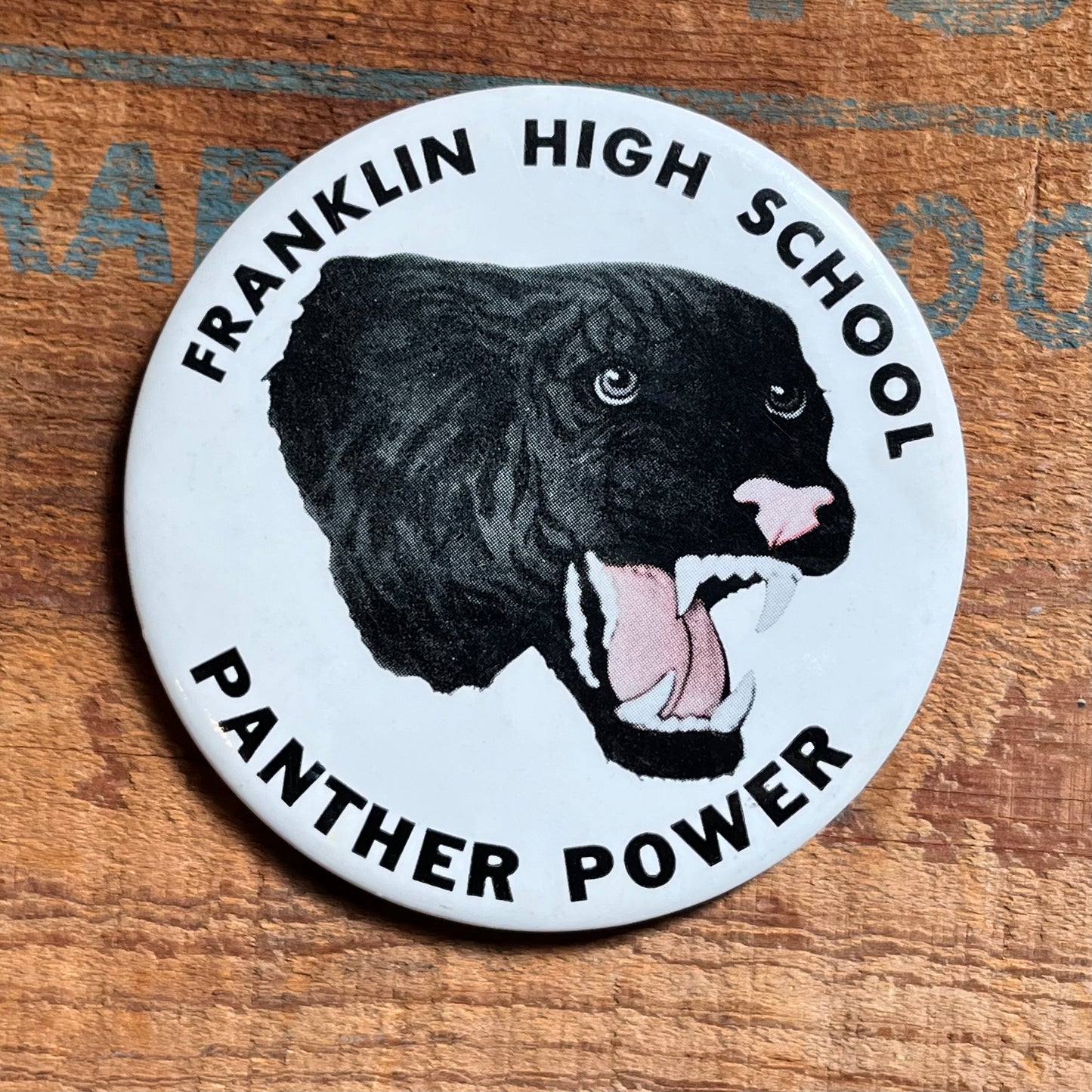 【USA vintage】FRANKLIN HIGH SCHOOL PANTHER POWER 缶バッジ