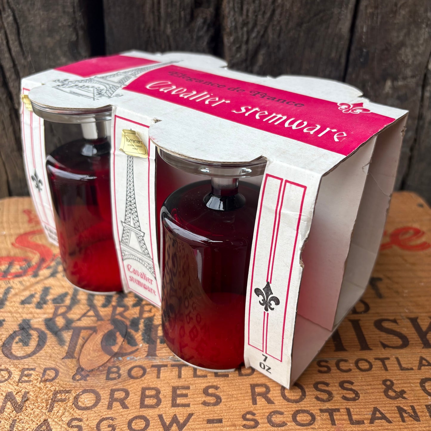 【1960s-1970s France Vintage】 J.G. Durand “Cavalier Stemware” Red Glass Set